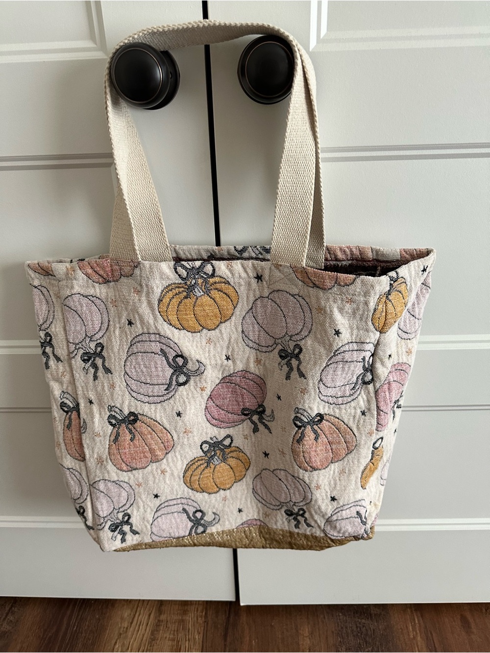 Canvas Pumpkin Print Tote Bag in Cream - Unbranded